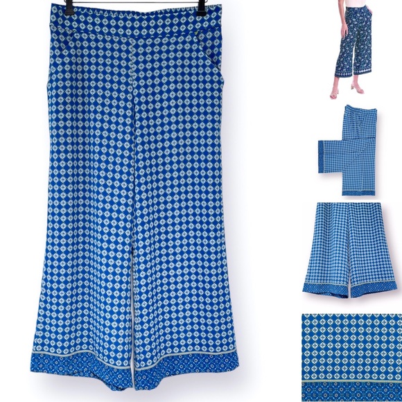 NEW Max Studio Crepe Crop Pant Wide Leg Pockets Back Elastic Waist Woven Fabric - Picture 8 of 13